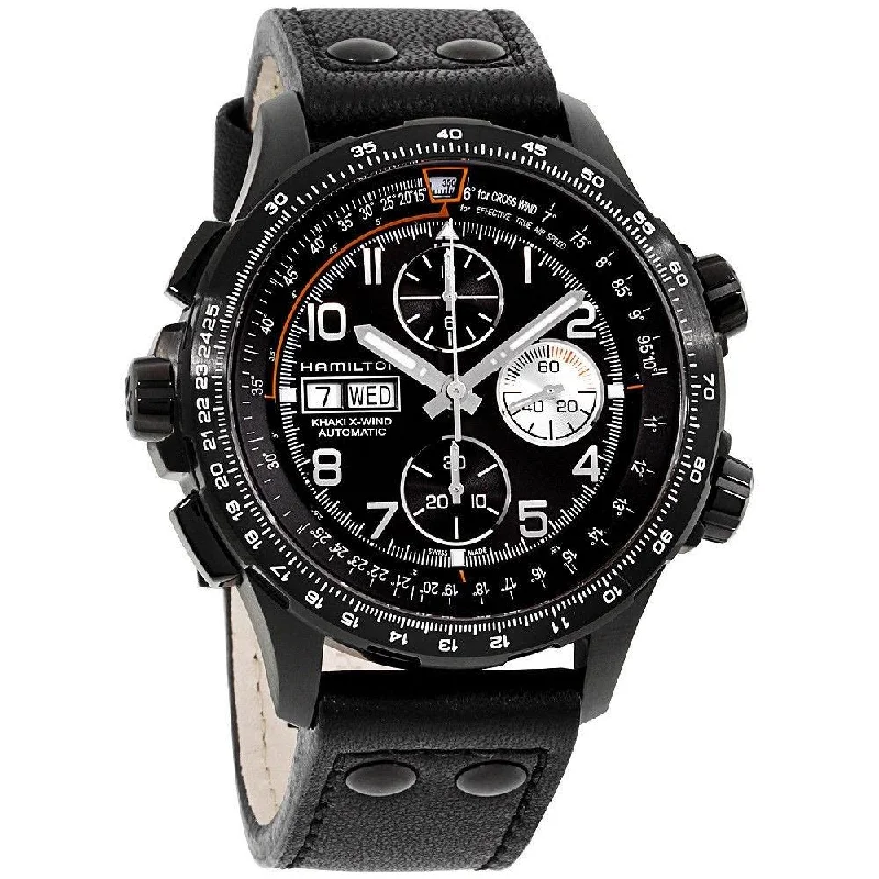 Hamilton Men's H77736733 Khaki Aviation X-Wind Chronograph Automatic Black Leather Watch