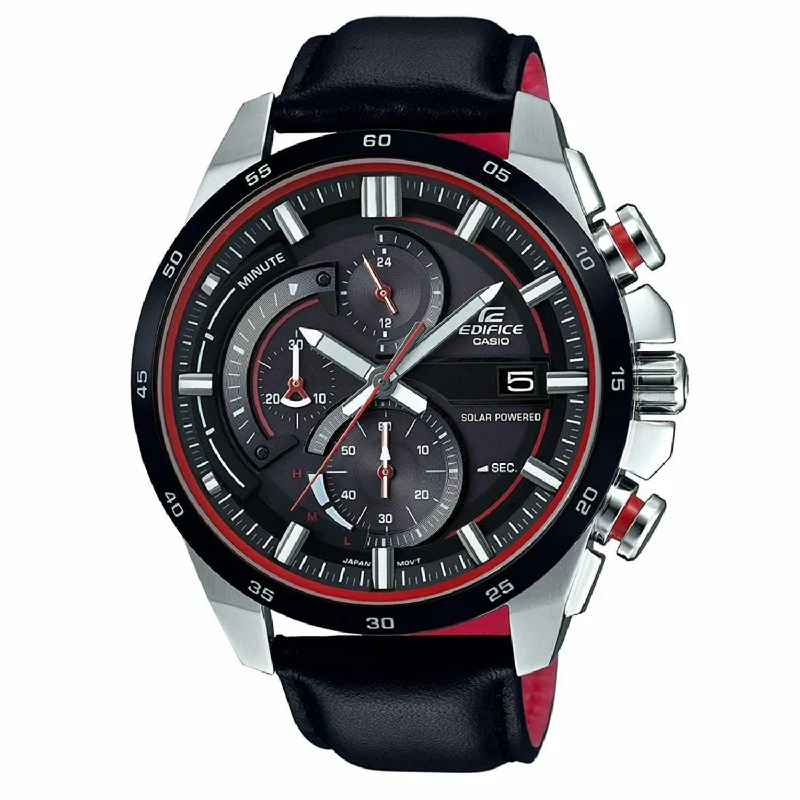 Casio Men's EQS600BL-1A Edifice Chronograph Black Leather Watch