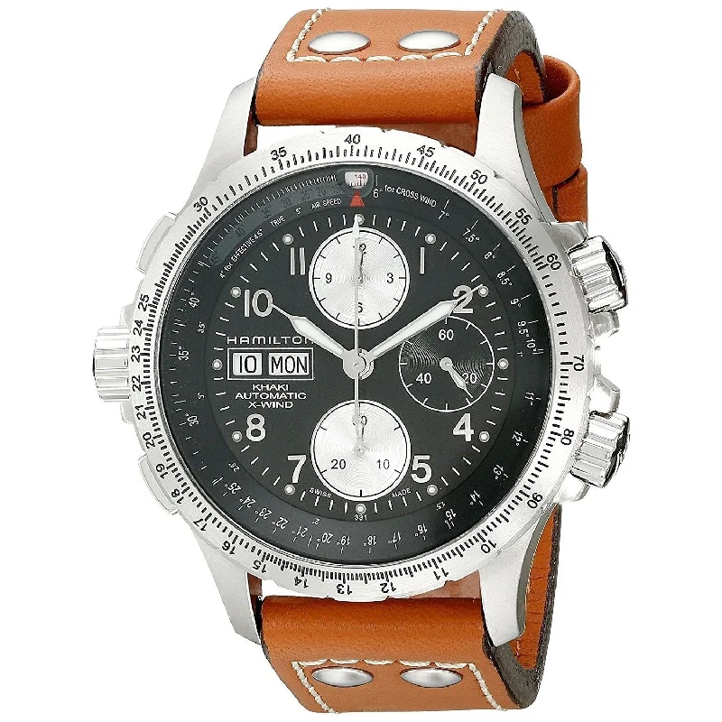 Hamilton Men's H77616533 Khaki X Wind Chronograph Air Speed Scale Automatic Brown Leather Watch