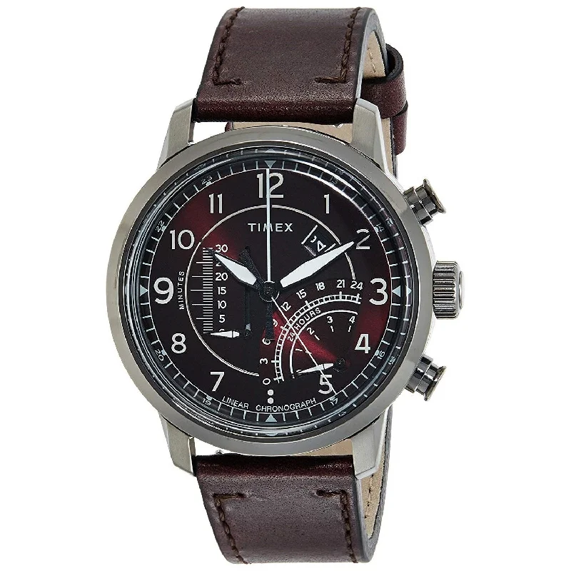 Timex Men's TW2R69200 The Waterbury Linear Chronograph Red Leather Watch