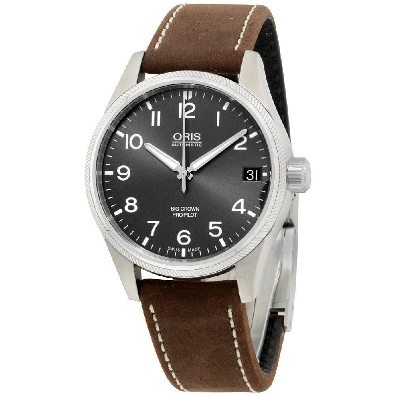 Oris Men's 75176974063LS Big Crown ProPilot Brown Leather Watch