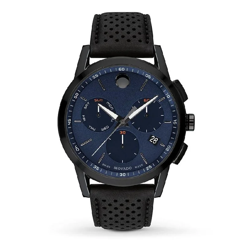 Movado Men's 0607360 Museum Sport Chronograph Black Leather Watch