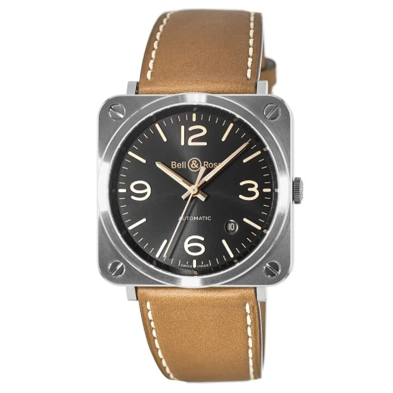 Bell & Ross Men's BRS92-G-HE-ST Aviation Instruments Brown Leather Watch