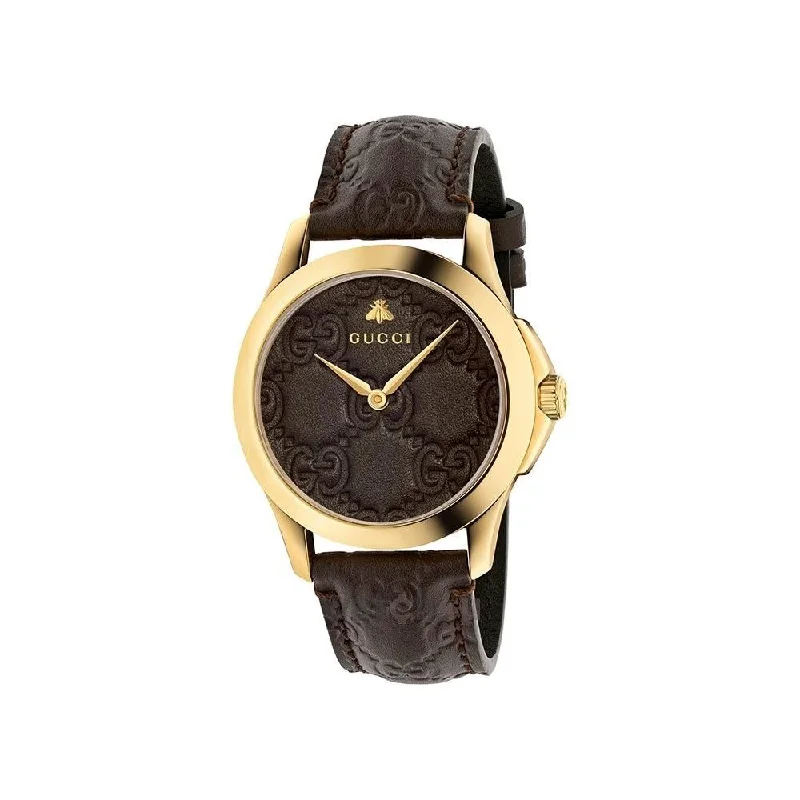 Gucci Men's YA1264035 G-Timeless Brown Leather Watch