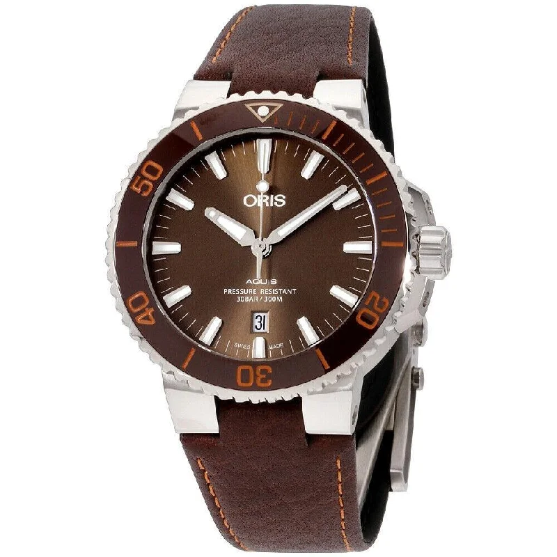 Oris Men's 73377304152LS Aquis Brown Leather Watch