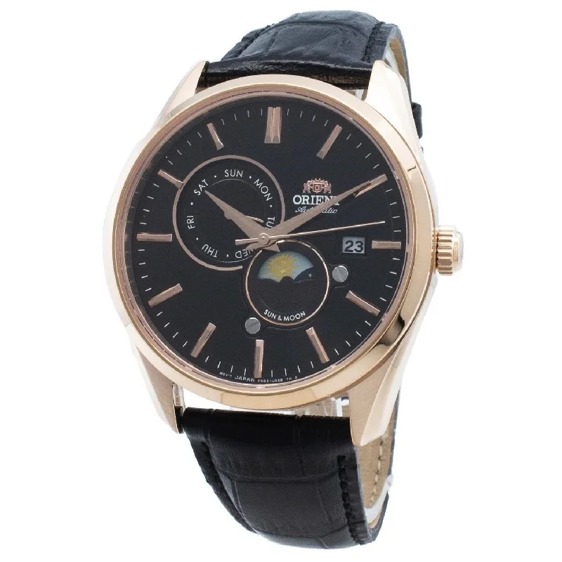 Orient Men's RA-AK0304B10B Sun and Moon Black Leather Watch