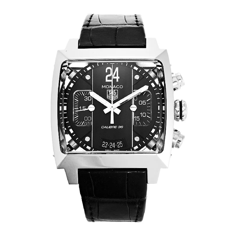 Tag Heuer Men's CAL5113.FC6329 Monaco Chronograph Black Leather Watch