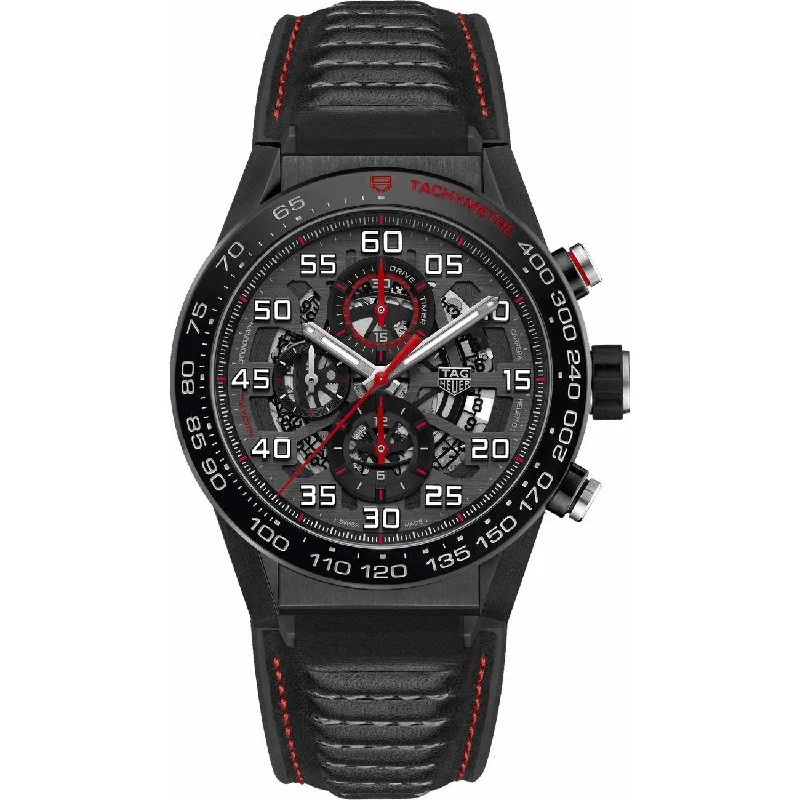 Tag Heuer Men's CAR2A1H.FT6101 Carrera Chronograph Black Leather Watch