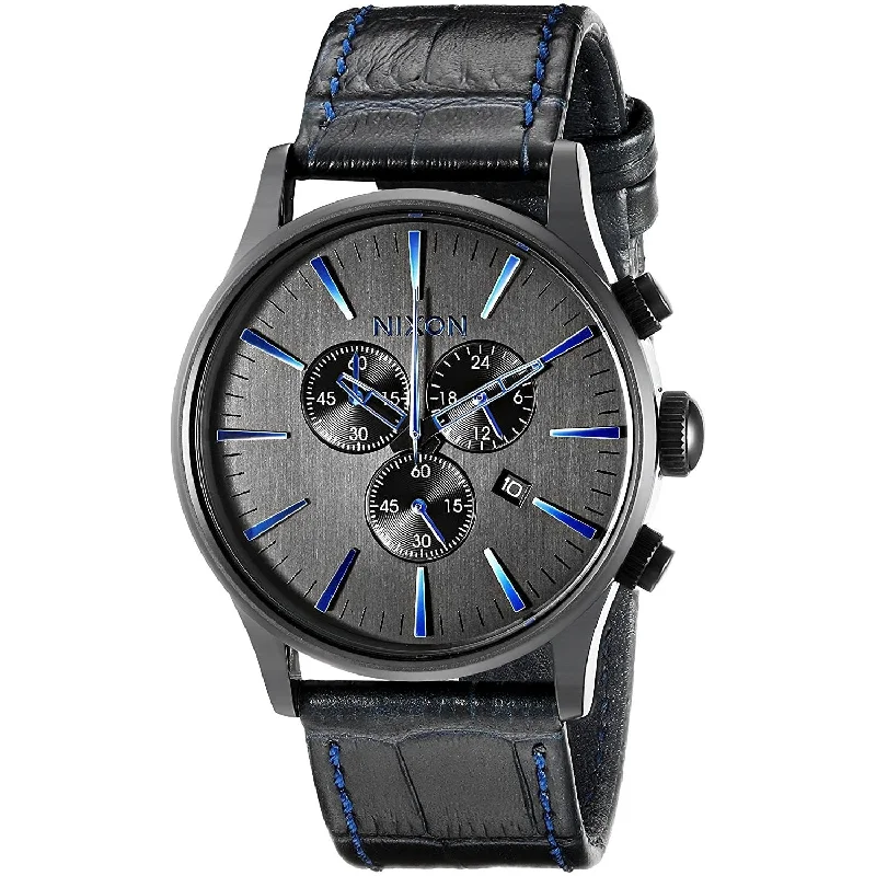 Nixon Men's A405-2153 Sentry Chrono Chronograph Black Leather Watch