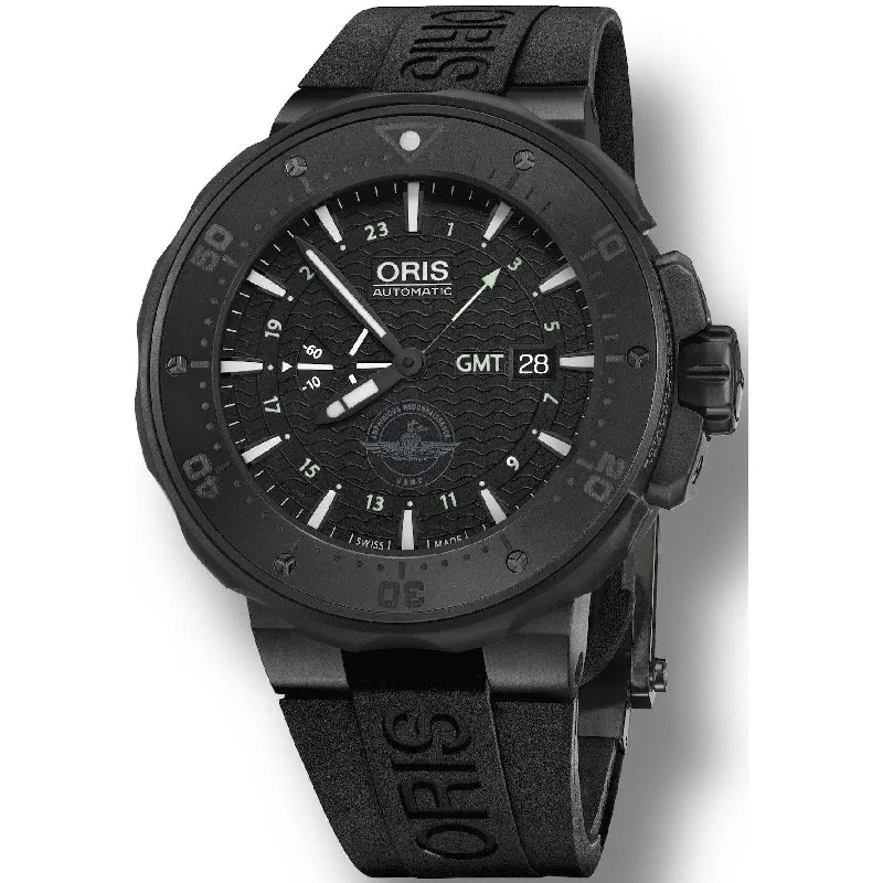 Oris Men's 74777157754SET Pro Diver Force Recon GMT Black Rubber Watch