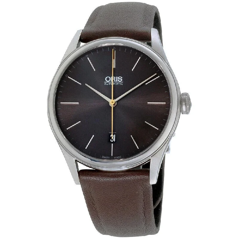 Oris Men's 73377214083LS Artelier Brown Leather Watch