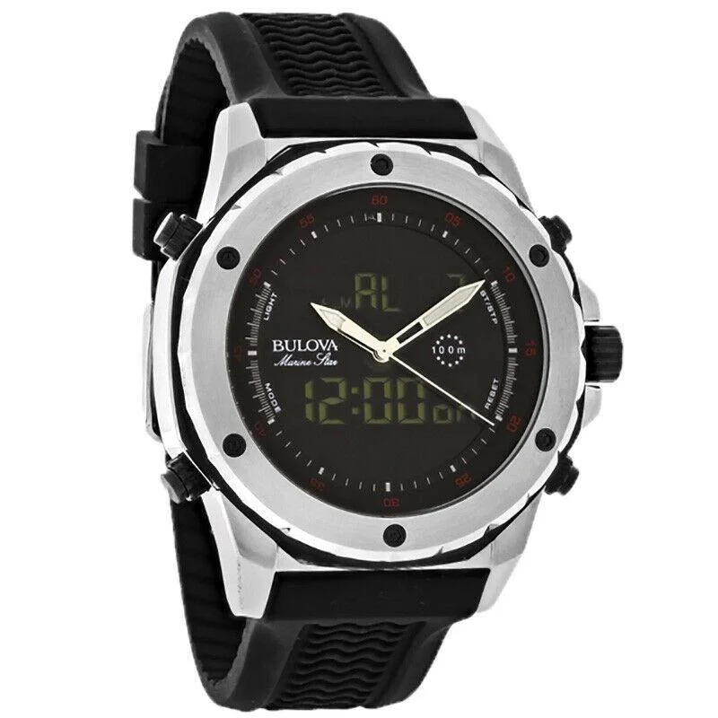 Bulova Men's 98C119 Marine Star Black Rubber Watch