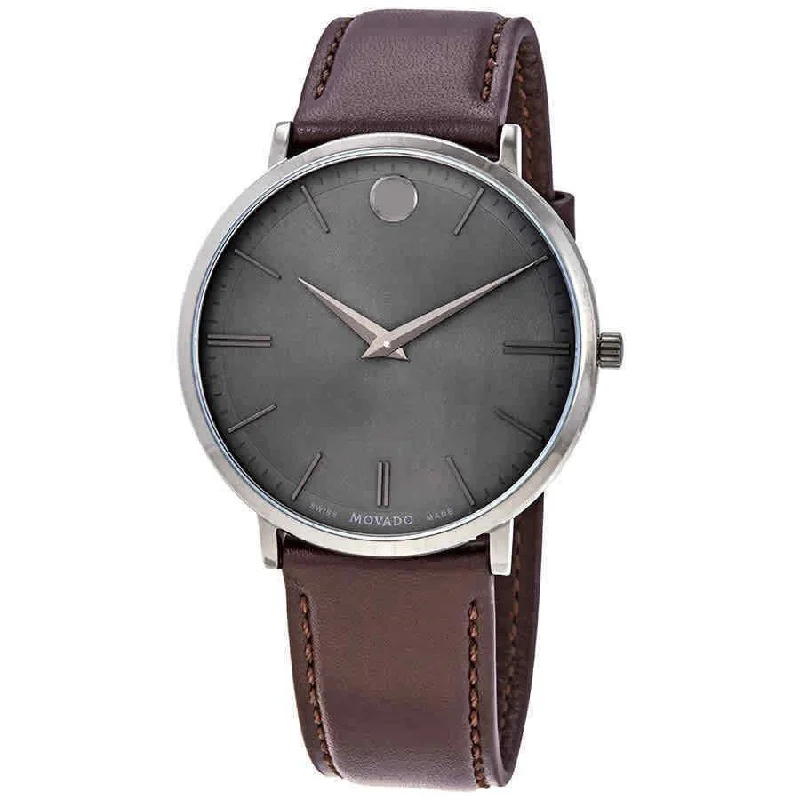 Movado Men's 0607377 Ultra Slim Brown Leather Watch