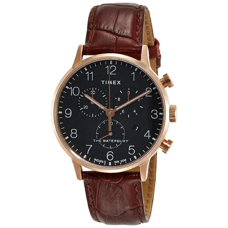 Timex Men's TW2R71600 The Waterbury Chronograph Brown Leather Watch