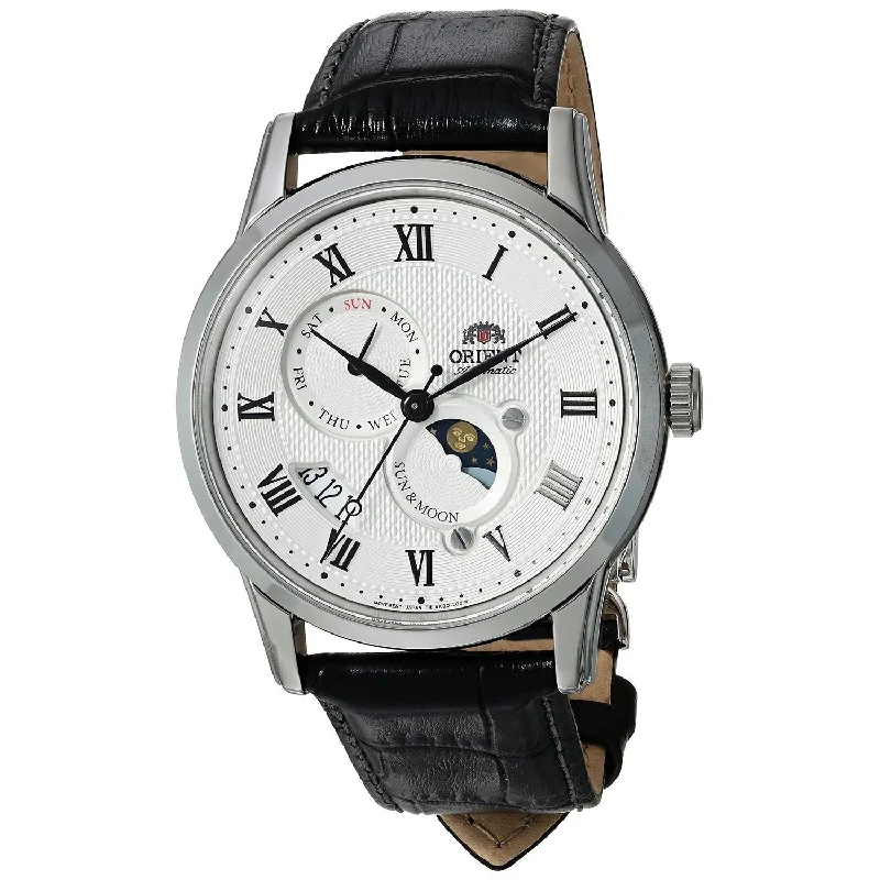 Orient Men's FAK00002S0 Sun and Moon Version 3 Moonphase Automatic Black Leather Watch