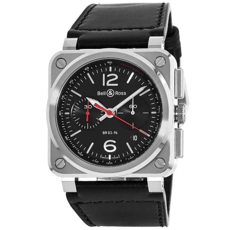 Bell & Ross Men's BR0394-BLC-ST-SCA Aviation Chronograph Black Leather Watch