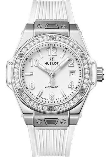 Hublot Big Bang One Click Steel White Diamonds Watch - 33 mm - White Dial - White Rubber Strap-485.SE.2010.RW.1204